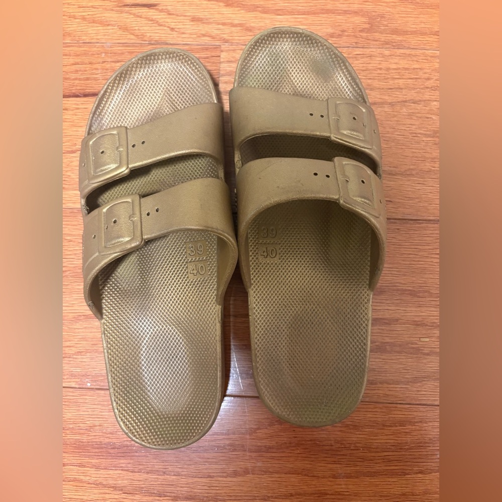 Freedom Moses Double Strap Slide Sandals - Gold